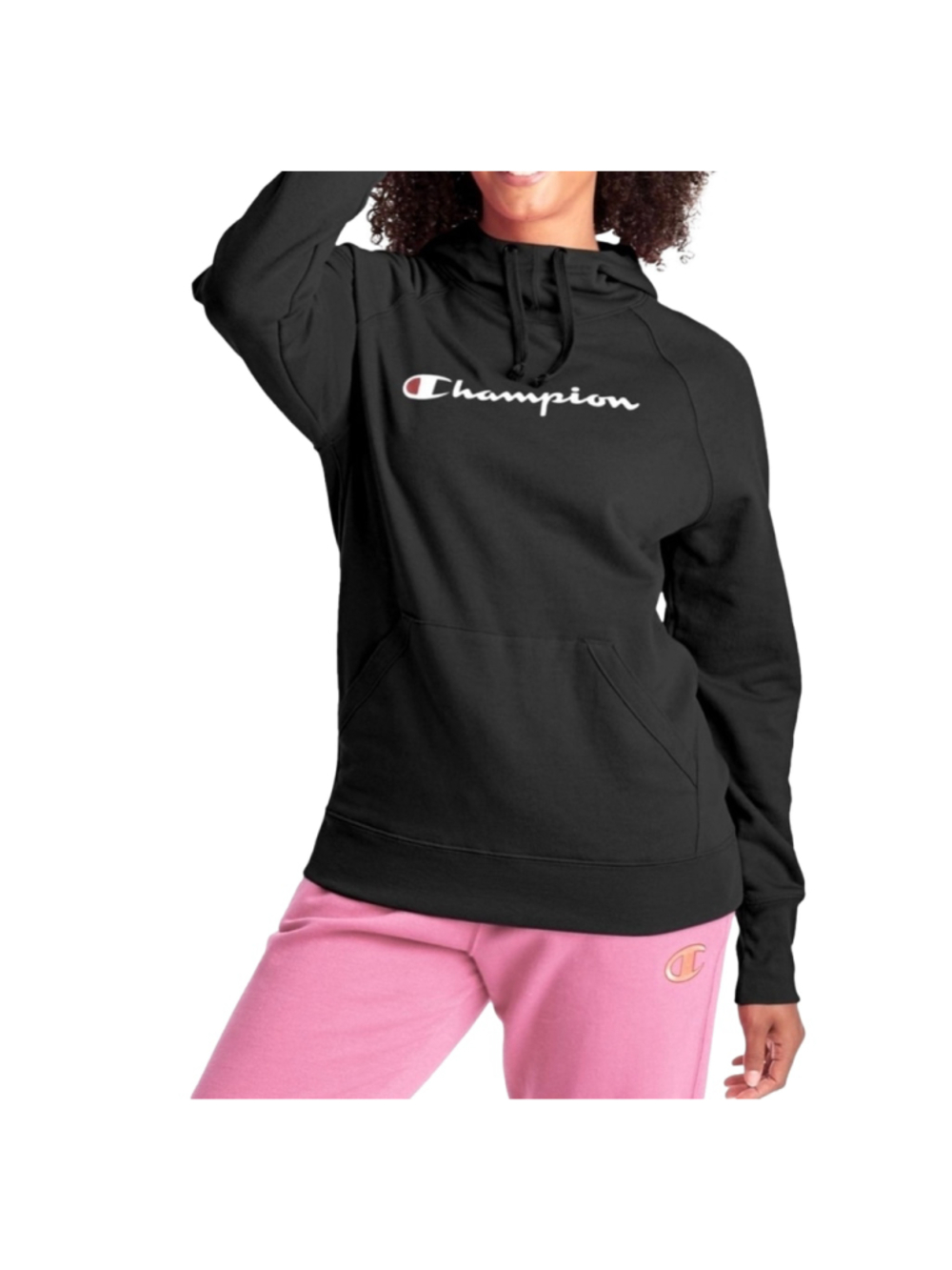 Champion Powerblend Fleece Hoodie Black Logo Women's Medium